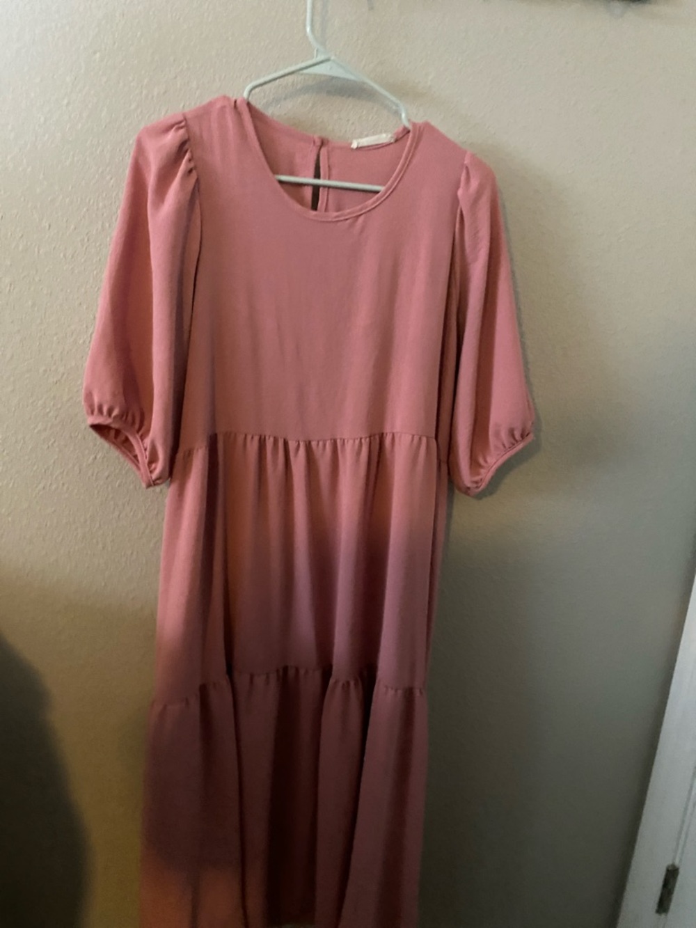 Dusty Rose Tiered Puff Sleeve Maxi Dress